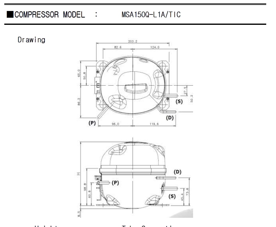 Samsung Reciprocating Refrigerator Compressors Dimensions