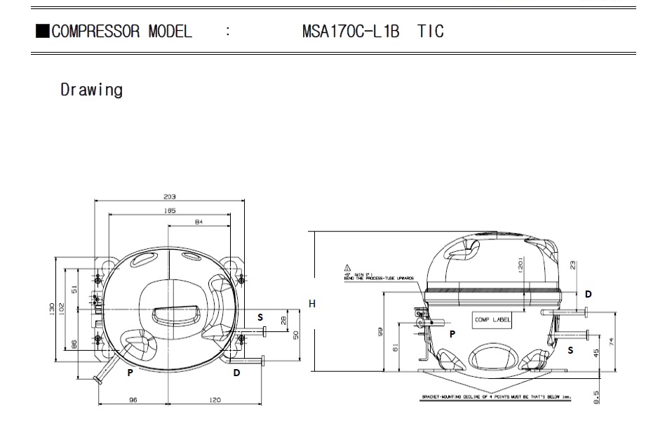 Samsung Reciprocating Refrigerator Compressors Dimensions